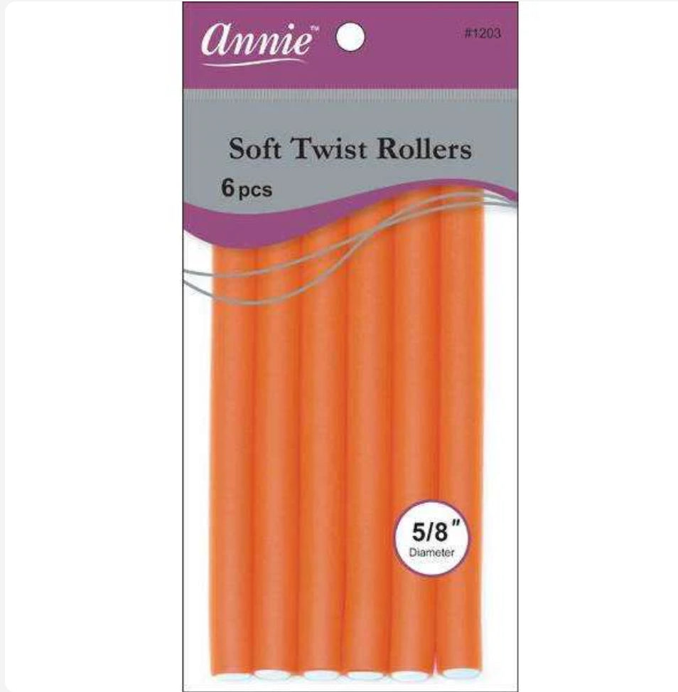 Annie Soft Twist Rollers 5/8in, 6 Count Heatless Hair Curlers, Orange