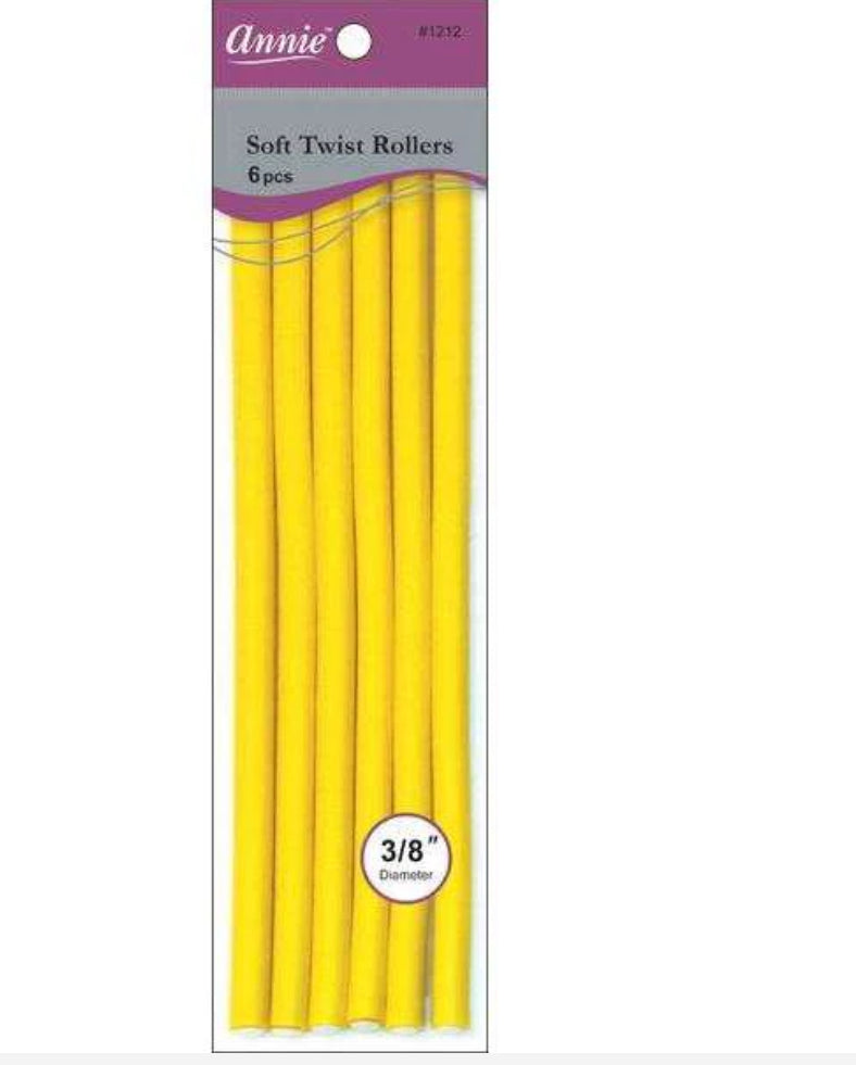 Annie Soft Twist Rollers 3/8in, 6 Count XL Heatless Hair Curlers, Yellow