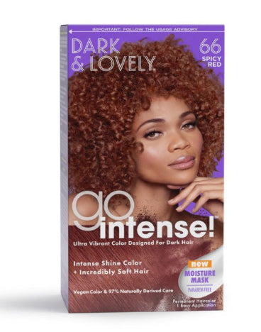 Dark & Lovely Go Intense! Ultra vibrant, permanent hair color designed for dark hair