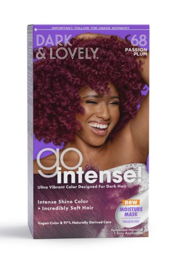 Dark & Lovely Go Intense! Ultra vibrant, permanent hair color designed for dark hair