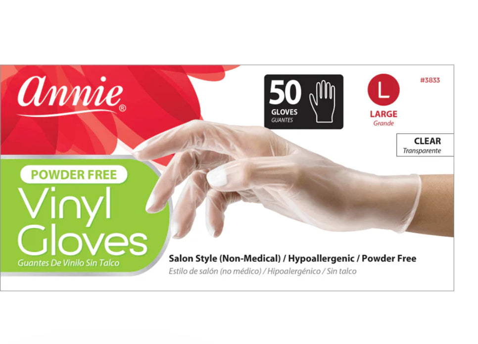 Annie 50 Count Clear Vinyl Gloves Powder Free Size Large