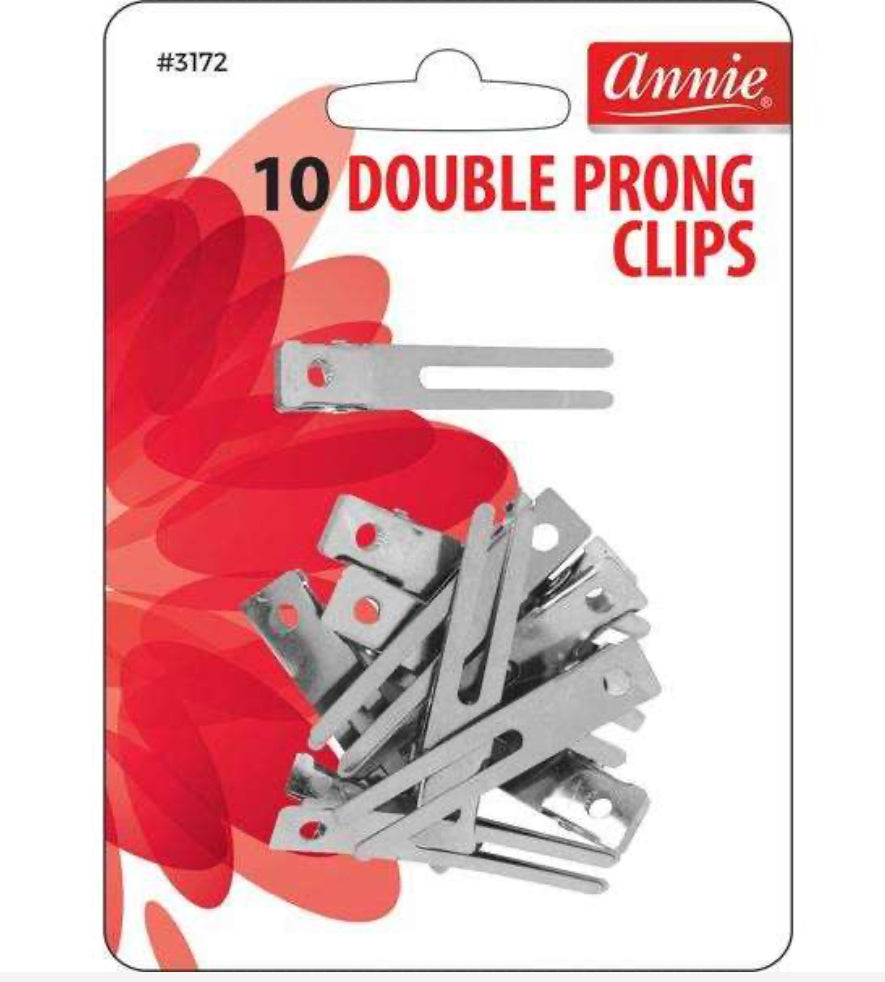 Annie Double Prong Clips, 10 Count Metal Hair Clips, Silver