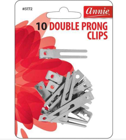 Annie Double Prong Clips, 10 Count Metal Hair Clips, Silver