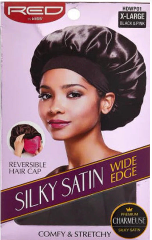 Red by Kiss Silky Satin Wide Edge Cap X-Large #HDWP01 Black & Pink
