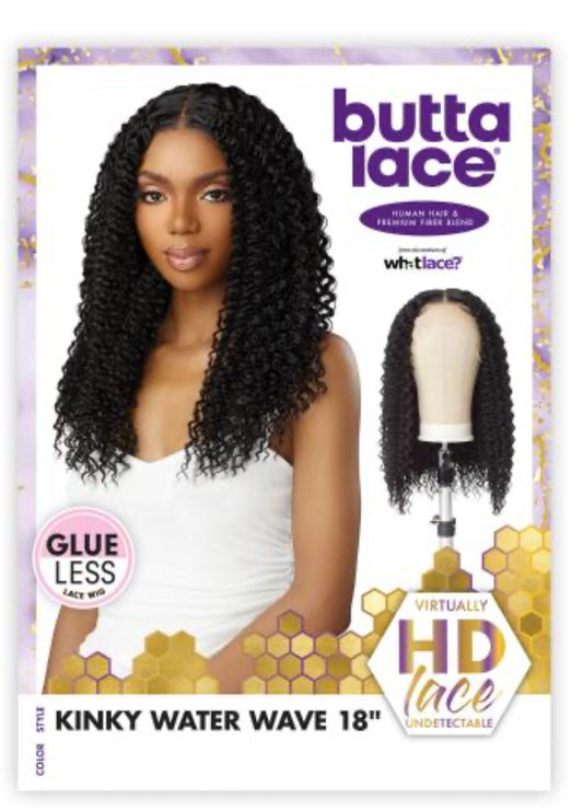 Sensationnel Human Hair Blend HD Lace Front Wig Glueless Butta Lace Kinky Water Wave 18"