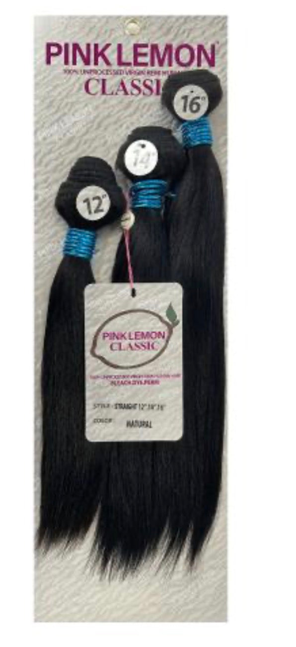 Pink Lemon Classic Unprocessed Virgin Remi Human Hair Weave 3 Bundles 15A Straight