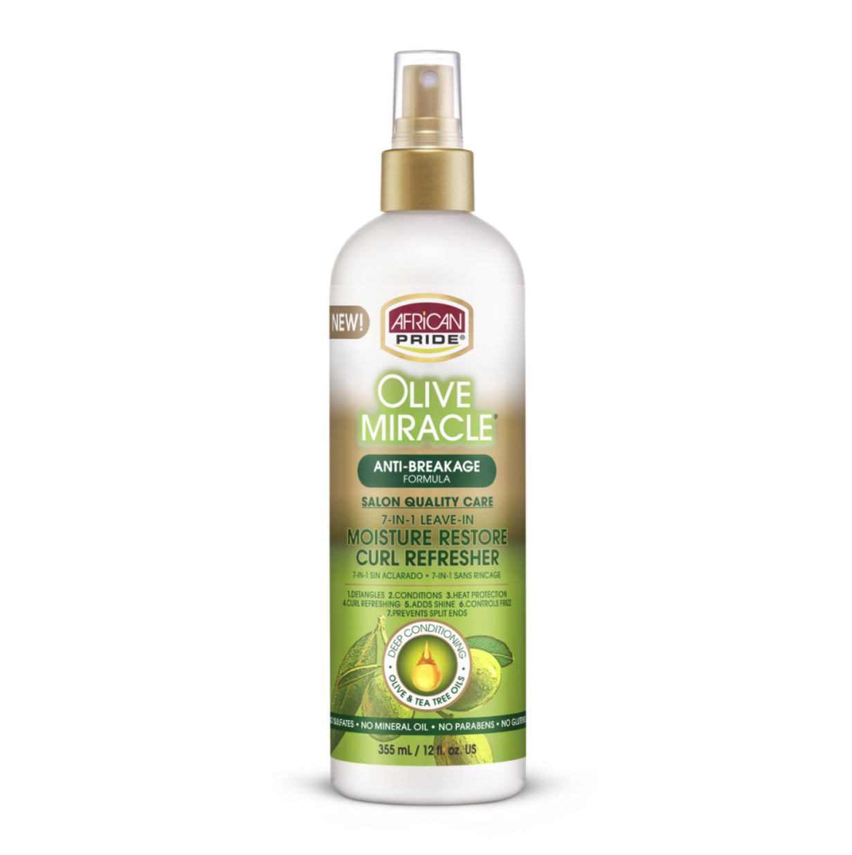 African Pride OLIVE MIRACLE
MOISTURE RESTORE CURL REFRESHER, 12FL OZ