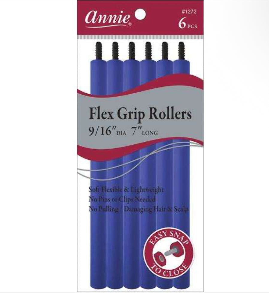 Annie Flex Grip Rollers 9/16in, 6 Count Heatless Hair Curlers, Blue