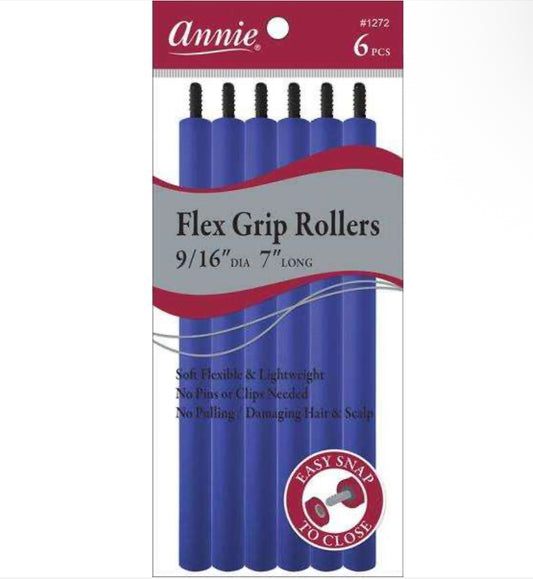 Annie Flex Grip Rollers 9/16in, 6 Count Heatless Hair Curlers, Blue