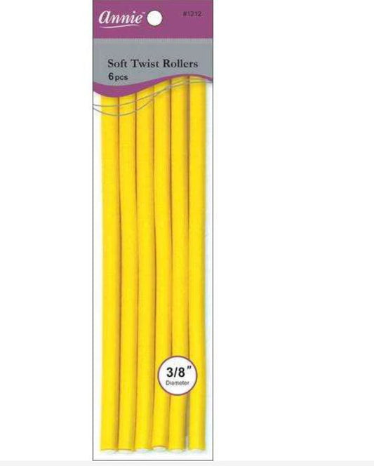 Annie Soft Twist Rollers 3/8in, 6 Count XL Heatless Hair Curlers, Yellow