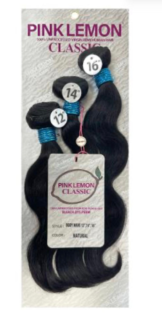 Pink Lemon Classic Unprocessed Virgin Remi Human Hair Weave 3 Bundles 15A Body Wave