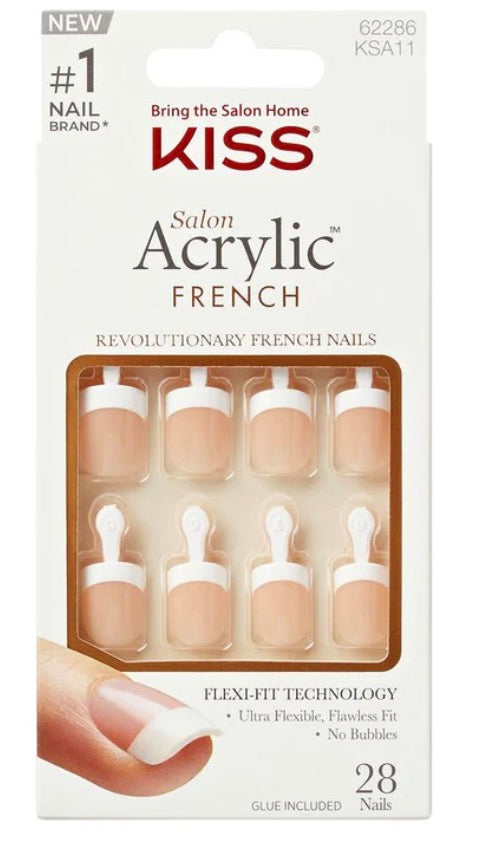 Kiss Salon Acrylic French Nails- Power Play- Short KSA11