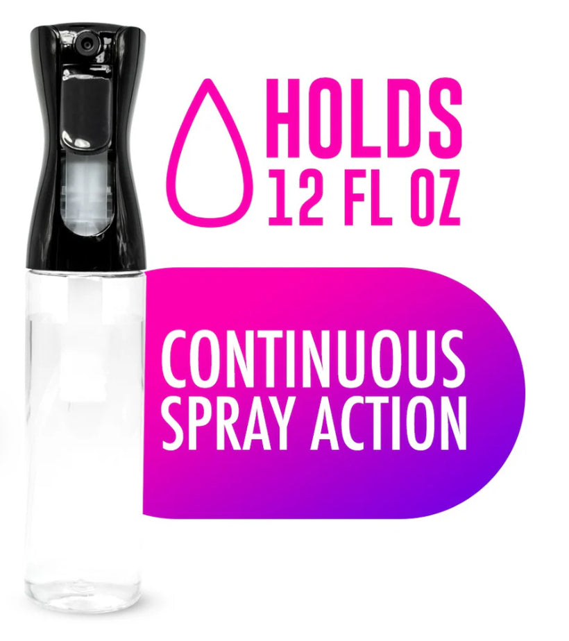Continuous Mist Spray Bottle, Black/Clear MED HEIGHT