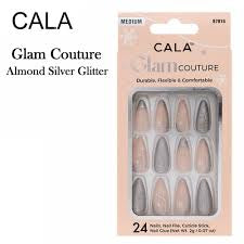 Cala Glam Couture Nail Tips, Almond Silver Glitter PRESS ON NAILS