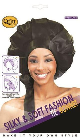 Qfitt Silky & Soft Fashion Tie Bonnet #8021 Black