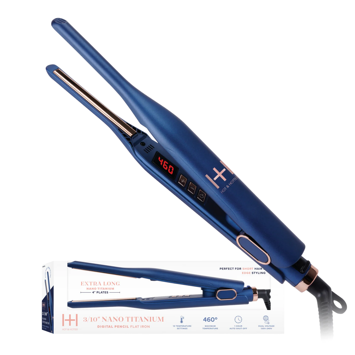 Hot & Hotter Nano Titanium Digital Pencil Flat Iron 3/10 Inch, 1 Count, Blue #5938