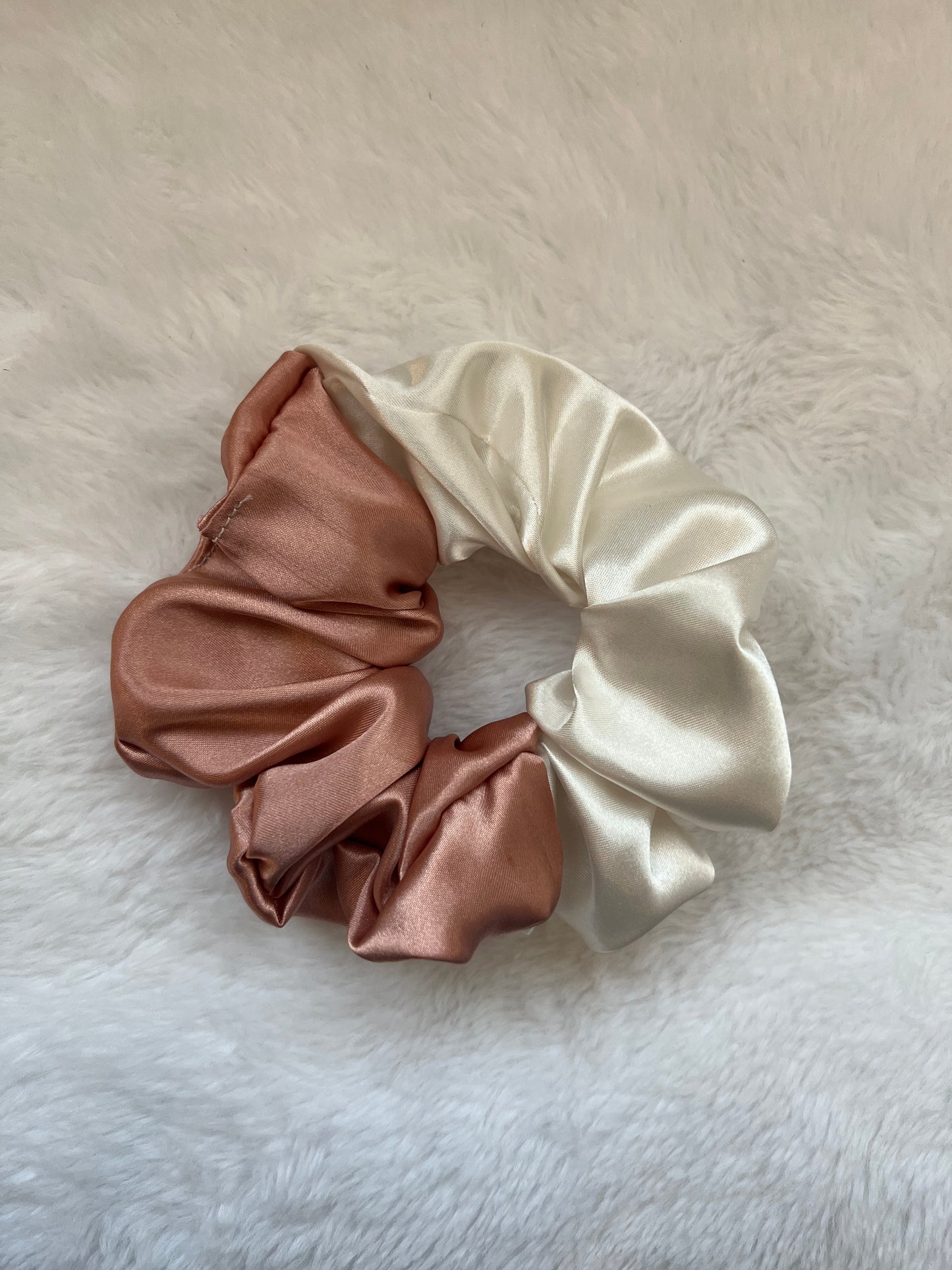 Café Crème/ White Two Toned Satin Scrunchie